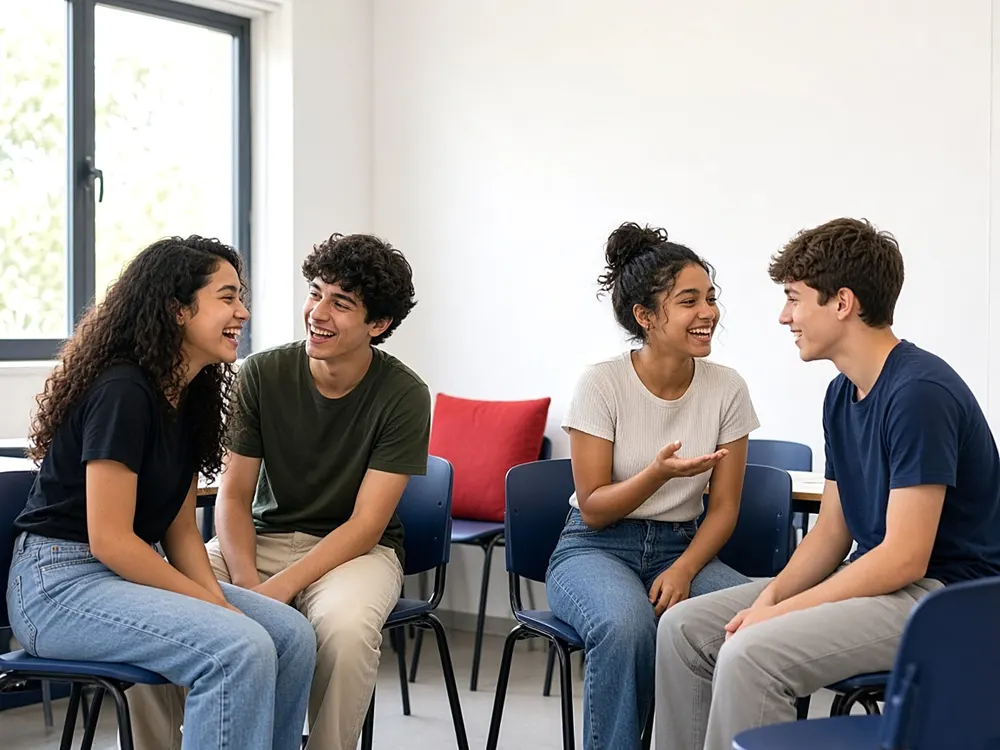 Alunos conversando em inglês
